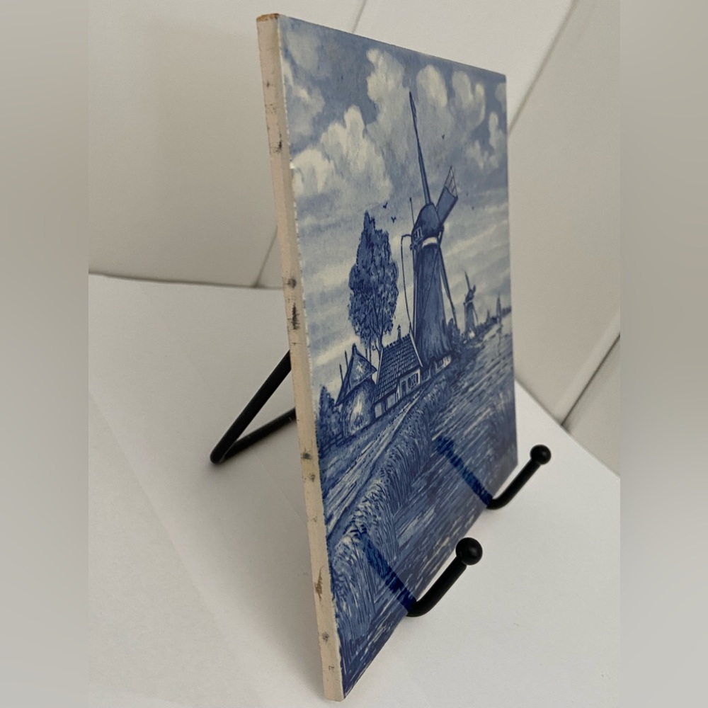 Vintage Blue Delft TILE ART Dutch Landscape Windmill Figurine Nature ceramic LOT - Picture 6 of 16